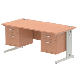 Impulse 1600 x 800mm Straight Desk Beech Top Silver Cable Managed Leg 2 x 2 Drawer Fixed Pedestal