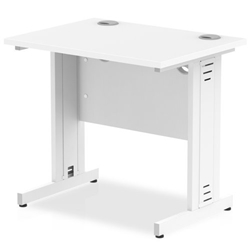 Impulse 800 x 600mm Straight Desk White Top White Cable Managed Leg