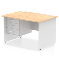 Impulse 1200 x 800mm Straight Office Desk Maple Top White Panel End Leg with 1 x 3 Drawer Fixed Pedestal