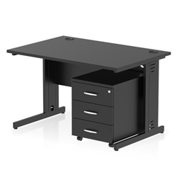 Impulse 1200 x 800mm Straight Office Desk Black Top Black Cable Managed Leg Workstation 3 Drawer Mobile Pedestal