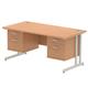 Impulse 1600 x 800mm Straight Desk Oak Top Silver Cantilever Leg 2 x 2 Drawer Fixed Pedestal