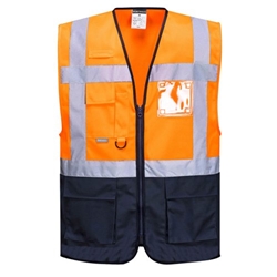 Portwest Warsaw Hi Vis Contrast Executive Vest 3XL Orange/Navy (Pack of 10)
