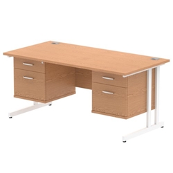 Impulse 1600 x 800mm Straight Desk Oak Top White Cantilever Leg 2 x 2 Drawer Fixed Pedestal