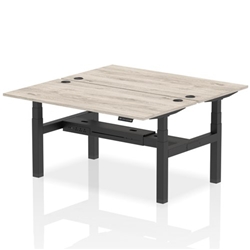 Air Back-to-Back 1600 x 800mm Height Adjustable 2 Person Bench Desk Grey Oak Top CP Black Frame