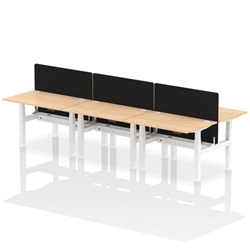 Air Back-to-Back 1200 x 800mm Height Adjustable 6 Person Bench Desk Maple Top CP White Frame with Black Straight Screen