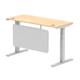 Air 1400 x 600mm Height Adjustable Desk Maple Top Cable Ports Silver Leg With Silver Steel Modesty Panel