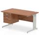 Impulse 1400 x 800mm Straight Desk Walnut Top Silver Cable Managed Leg with 1 x 2 Drawer Fixed Pedestal