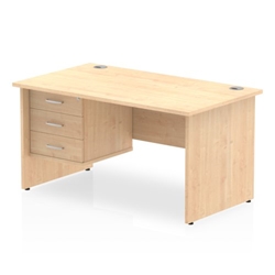 Impulse 1400 Rectangle Panel End Leg Desk MAPLE 1 x 3 Drawer Fixed Ped