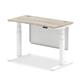 Air 1200 x 600mm Height Adjustable Desk Grey Oak Top Cable Ports White Leg With White Steel Modesty Panel