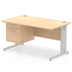 Impulse 1400 x 800mm Straight Desk Maple Top Silver Cable Managed Leg with 1 x 2 Drawer Fixed Pedestal