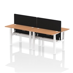 Air Back-to-Back 1200 x 600mm Height Adjustable 4 Person Bench Desk Oak Top CP White Frame with Black Straight Screen