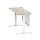 Air 1400 x 600mm Height Adjustable Desk Grey Oak Top Cable Ports White Leg With White Steel Modesty Panel