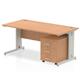 Impulse 1600 x 800mm Straight Desk Oak Top Silver Cable Managed Leg with 3 Drawer Mobile Pedestal