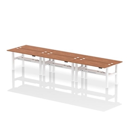 Air Back-to-Back 1600 x 600mm Height Adjustable 6 Person Bench Desk Walnut Top CP White Frame