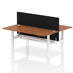 Air Back-to-Back 1800 x 800mm Height Adjustable 2 Person Bench Desk Walnut Top CP White Frame with Black Straight Screen