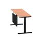 Air 1800 x 600mm Height Adjustable Desk Beech Top Cable Ports Black Leg With Black Steel Modesty Panel