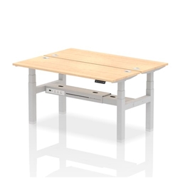 Air Back-to-Back 1600 x 600mm Height Adjustable 2 Person Office Bench Desk Maple Top with Cable Ports Silver Frame