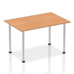 Impulse 1400mm Straight Table Oak Top Brushed Aluminium Post Leg