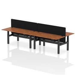 Air Back-to-Back 1800 x 800mm Height Adjustable 4 Person Bench Desk Walnut Top CP Black Frame with Black Straight Screen