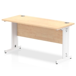 Impulse 1400 x 600mm Straight Desk Maple Top White Cable Managed Leg