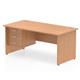 Impulse 1600 Rectangle Panel End Leg Desk OAK 1 x 3 Drawer Fixed Ped