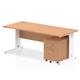 Impulse 1800 x 800mm Straight Desk Oak Top White Cable Managed Leg with 2 Drawer Mobile Pedestal