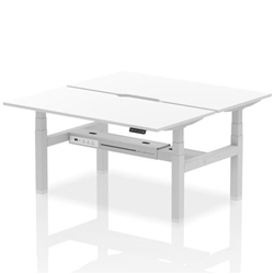 Air Back-to-Back 1600 x 800mm Height Adjustable 2 Person Bench Desk White Top with Scalloped Edge Silver Frame