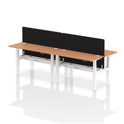Air Back-to-Back 1400 x 600mm Height Adjustable 4 Person Bench Desk Oak Top CP White Frame with Black Straight Screen