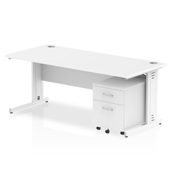 Impulse 1800 x 800mm Straight Desk White Top White Cable Managed Leg with 2 Drawer Mobile Pedestal