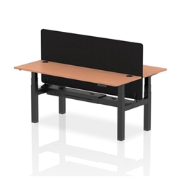 Air Back-to-Back 1800 x 600mm Height Adjustable 2 Person Bench Desk Beech Top CP Black Frame with Black Straight Screen