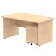 Impulse 1400 x 800mm Straight Desk Maple Top Panel End Leg with 2 Drawer Mobile Pedestal Bundle