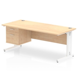 Impulse 1800 x 800mm Straight Desk Maple Top White Cable Managed Leg 1 x 2 Drawer Fixed Pedestal