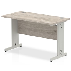 Impulse 1200 x 600mm Straight Desk Grey Oak Top Silver Cable Managed Leg