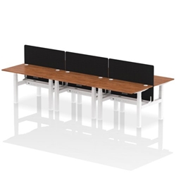 Air Back-to-Back 1200 x 800mm Height Adjustable 6 Person Bench Desk Walnut Top CP White Frame with Black Straight Screen