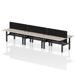 Air Back-to-Back 1600 x 800mm Height Adjustable 6 Person Bench Desk Grey Oak Top CP Black Frame with Black Straight Screen