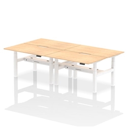 Air Back-to-Back 1400 x 800mm Height Adjustable 4 Person Bench Desk Maple Top with Scalloped Edge White Frame