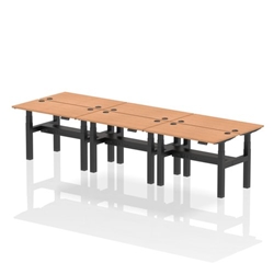 Air Back-to-Back 1200 x 600mm Height Adjustable 6 Person Bench Desk Oak Top CP Black Frame