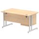 Impulse 1400 Rectangle Silver Cant Leg Desk MAPLE 1 x 2 Drawer Fixed Ped