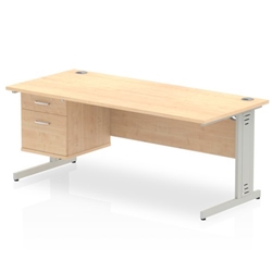 Impulse 1800 x 800mm Straight Desk Maple Top Silver Cable Managed Leg 1 x 2 Drawer Fixed Pedestal