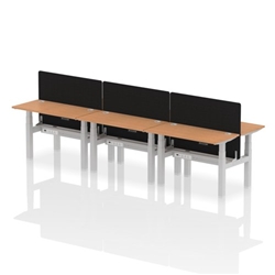 Air Back-to-Back 1200 x 600mm Height Adjustable 6 Person Bench Desk Oak Top CP Silver Frame with Black Straight Screen