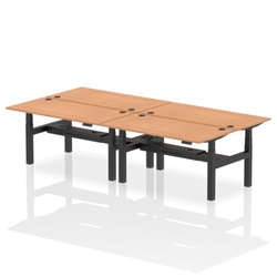 Air Back-to-Back 1600 x 800mm Height Adjustable 4 Person Bench Desk Oak Top CP Black Frame
