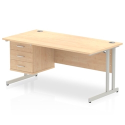 Impulse 1600 Rectangle Silver Cant Leg Desk MAPLE 1 x 3 Drawer Fixed Ped