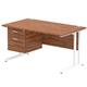 Impulse 1400 Rectangle White Cant Leg Desk WALNUT 1 x 2 Drawer Fixed Ped