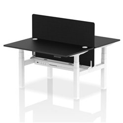 Air Back-to-Back 1400 x 800mm Height Adjustable 2 Person Bench Desk Black Top CP White Frame with Black Straight Screen