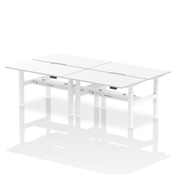 Air Back-to-Back 1400 x 800mm Height Adjustable 4 Person Bench Desk White Top with Scalloped Edge White Frame