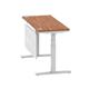 Air 1400 x 600mm Height Adjustable Desk Walnut Top Cable Ports Silver Leg With Silver Steel Modesty Panel