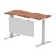 Air 1400 x 600mm Height Adjustable Desk Walnut Top Cable Ports Silver Leg With Silver Steel Modesty Panel