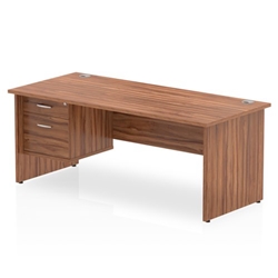 Impulse 1800 Rectangle Panel End Leg Desk WALNUT 1 x 2 Drawer Fixed Ped
