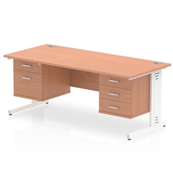Impulse 1600 x 800mm Straight Desk Beech Top White Cable Managed Leg 1 x 2 Drawer 1 x 3 Drawer Fixed Pedestal