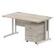 Impulse 1400 Straight Cantilever Silver Workstation With Three Drawer Mobile Pedestal Bundle Grey Oak